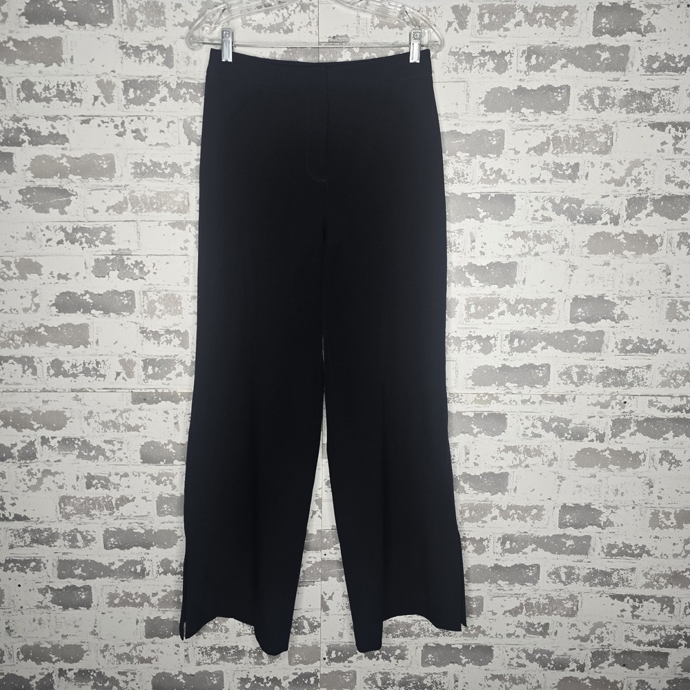 Elie Tahari Pants Womens Sz 4 Black Wide Leg Preppy Slit Ankle Bootcut High Rise